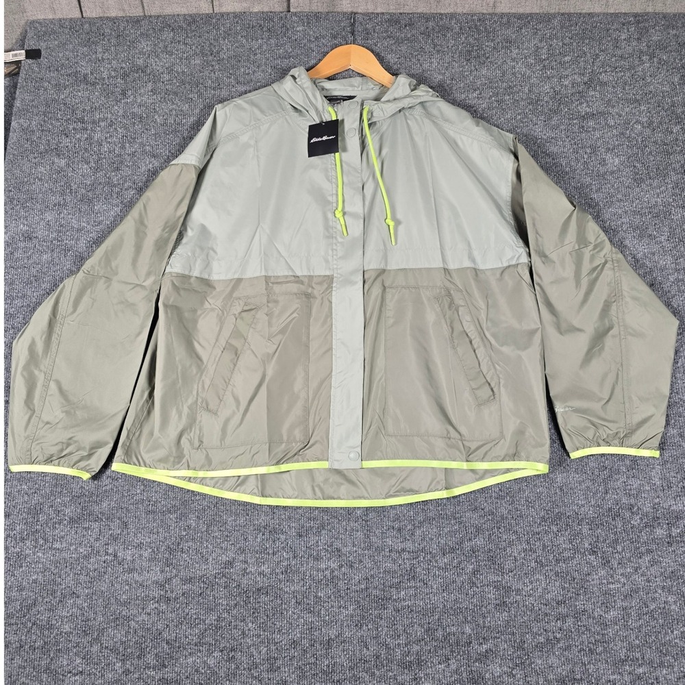 Eddie Bauer Womens WR Momentum Wind Hoodie Jacket XL Colorblock Lightweight Neon